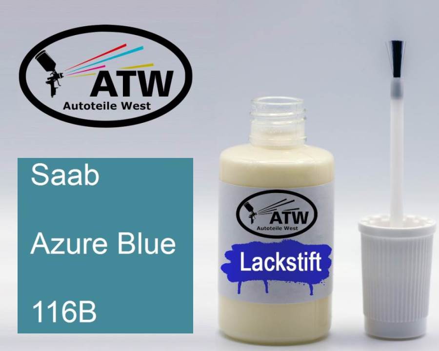 Saab, Azure Blue, 116B: 20ml Lackstift, von ATW Autoteile West.